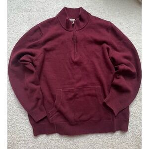 LL Bean Cotton Cashmere Blend Sweater Mens Large Reg 1/4 Zip Burgundy